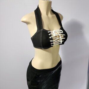 Deadstock Dolls Kill Current Mood Jean Corset Halter Crop Top Size Small